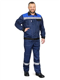 Костюм мужской летний КОРПУС (куртка+п/к) пл. 210 г/м2, синий/черный/василек купить в Красноярске по низкой цене